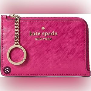 Kate Spade Medium L Zip Card Holder Wallet Deep Hibis Color